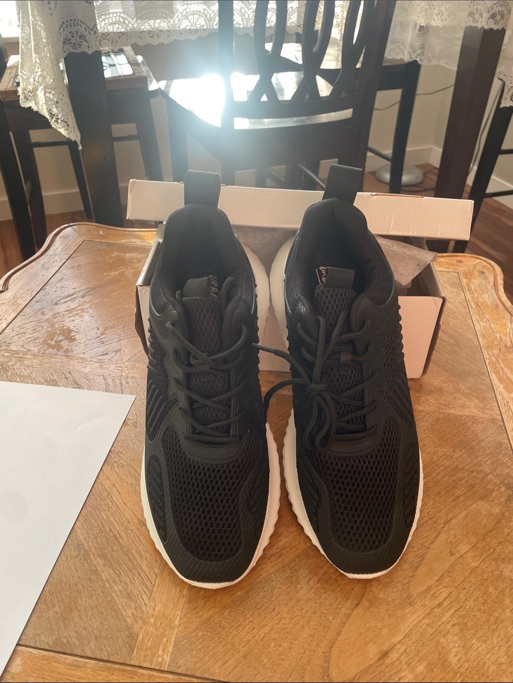 Urbane Black Athletic Mesh Sneakers with White Sole